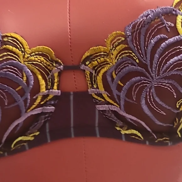 Simone Perele Set Bra 34B and panties Size S Plum pinstriped with embroidery - Picture 4 of 11